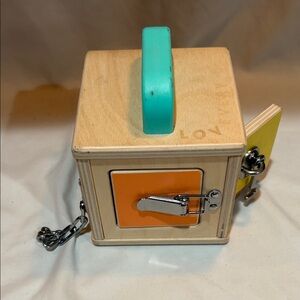 Lovevery Wooden Lock Box with Teal Handle